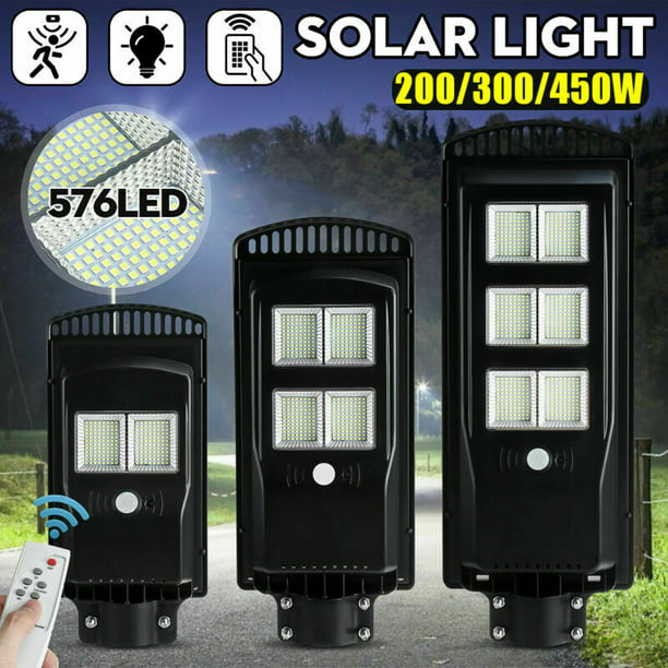300W LED Solar Street Wall Light PIR Motion Sensor Outdoor Lamp+Control Remote